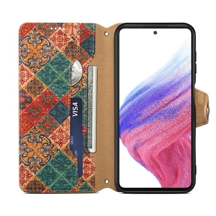 For Samsung Galaxy A54 5G Denior Flower Language Series Cork Fabric Oil Edge Leather Phone Case(Winter)