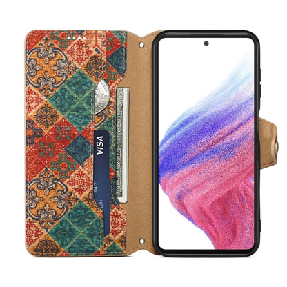 For Samsung Galaxy A54 5G Denior Flower Language Series Cork Fabric Oil Edge Leather Phone Case(Winter)
