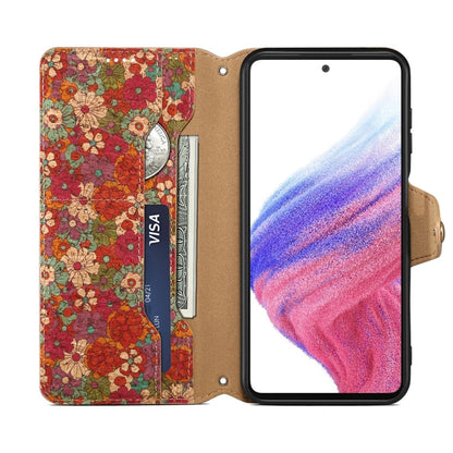 Pour Samsung Galaxy S23+ Denior Flower Language Series Coque de téléphone en liège avec bord huilé en cuir (Été)