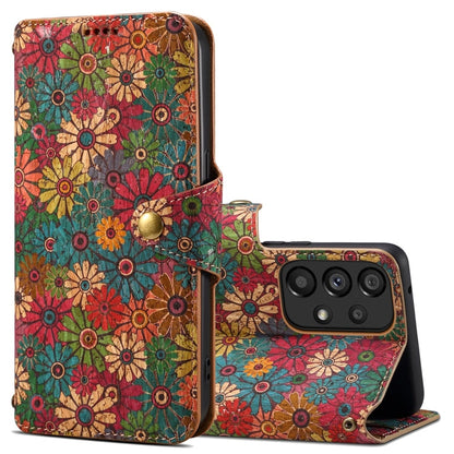 Pour Samsung Galaxy A53 5G Étui de téléphone en cuir avec bord huilé en liège de la série Denior Flower Language (Printemps)