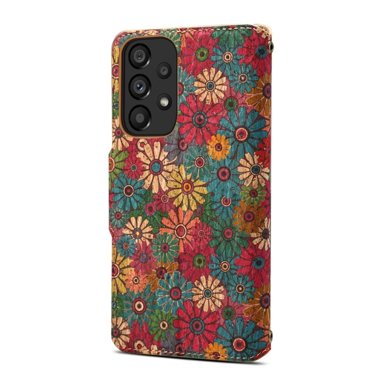 Pour Samsung Galaxy A53 5G Étui de téléphone en cuir avec bord huilé en liège de la série Denior Flower Language (Printemps)