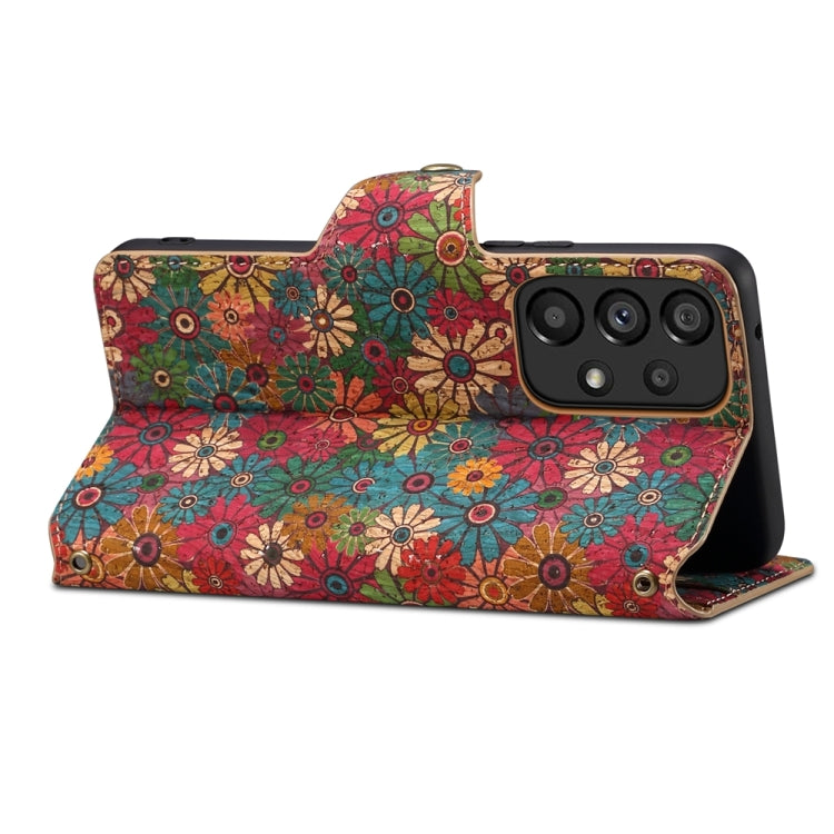 Pour Samsung Galaxy A53 5G Étui de téléphone en cuir avec bord huilé en liège de la série Denior Flower Language (Printemps)