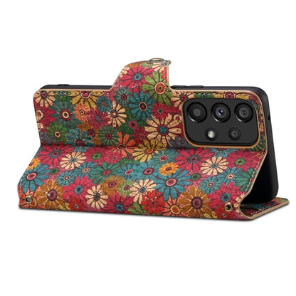 Pour Samsung Galaxy A53 5G Étui de téléphone en cuir avec bord huilé en liège de la série Denior Flower Language (Printemps)