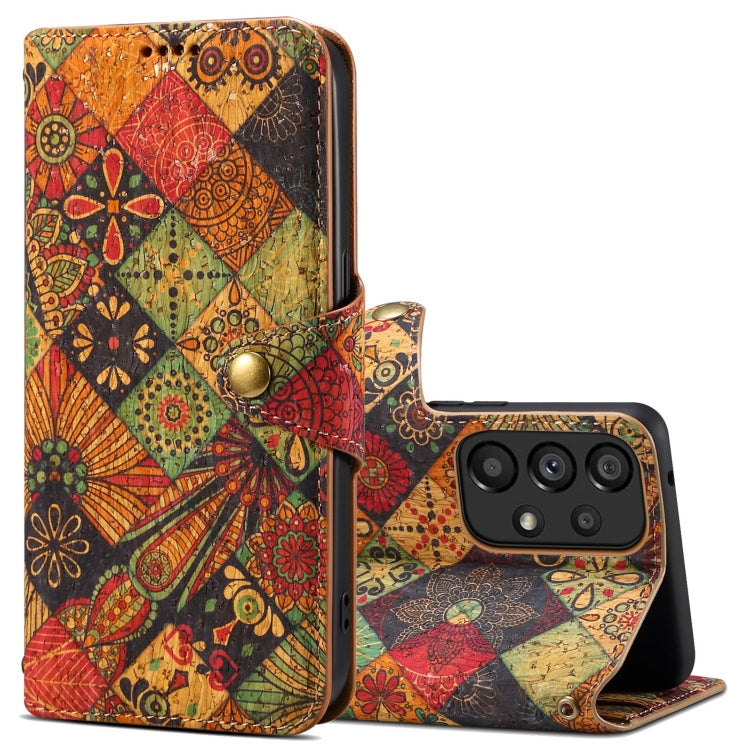 Pour Samsung Galaxy A53 5G Étui de téléphone en cuir bord huilé en liège de la série Denior Flower Language (Automne)
