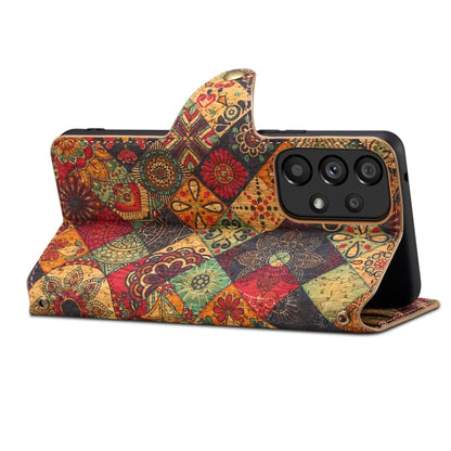 Pour Samsung Galaxy A53 5G Étui de téléphone en cuir bord huilé en liège de la série Denior Flower Language (Automne)