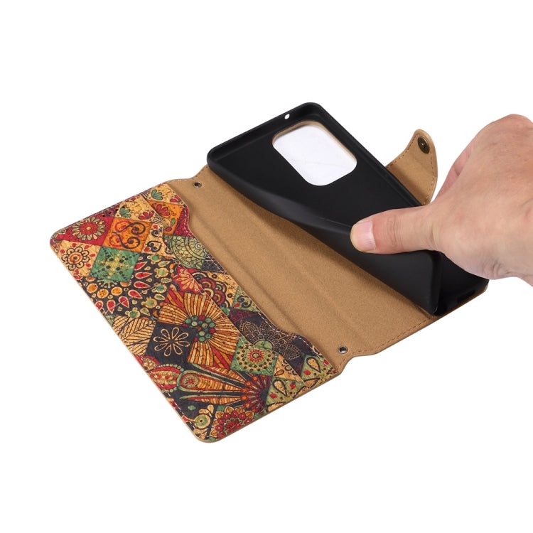 Pour Samsung Galaxy A53 5G Étui de téléphone en cuir bord huilé en liège de la série Denior Flower Language (Automne)