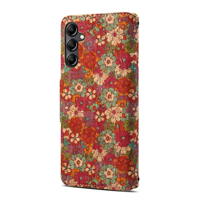 Pour Samsung Galaxy A13 5G Étui de téléphone en cuir avec bord huilé en liège Denior Flower Language Series (été)