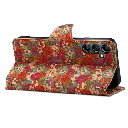 Pour Samsung Galaxy A13 5G Étui de téléphone en cuir avec bord huilé en liège Denior Flower Language Series (été)