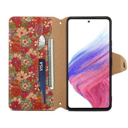 Pour Samsung Galaxy A52 Étui de téléphone en cuir de liège de la série Denior Flower Language avec bord huilé (Été)