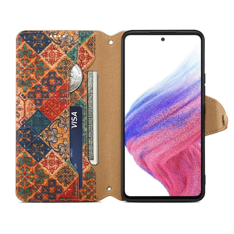 For Samsung Galaxy A52 Denior Flower Language Series Cork Fabric Oil Edge Leather Phone Case(Winter)