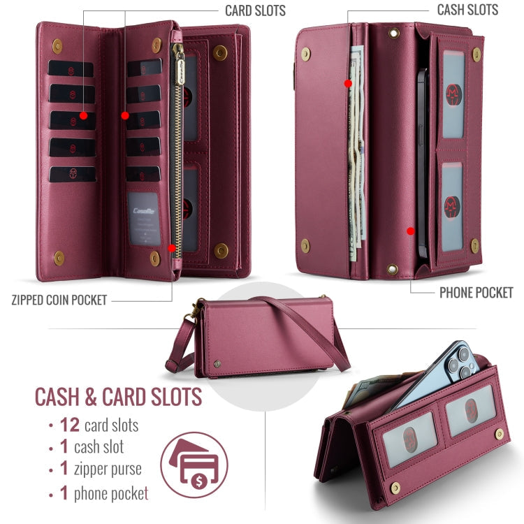 Étui universel pour téléphone avec portefeuille CaseMe ME10 et lanière (rouge bordeaux)