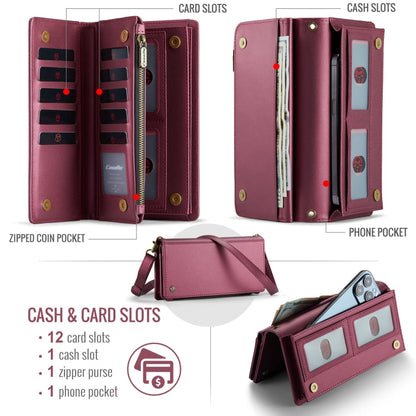 Étui universel pour téléphone avec portefeuille CaseMe ME10 et lanière (rouge bordeaux)