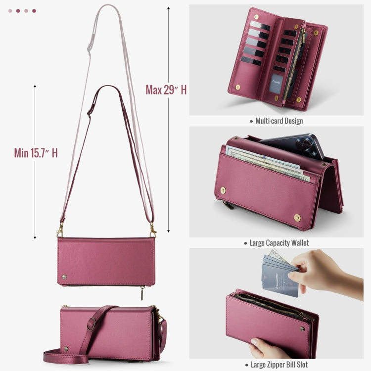 Étui universel pour téléphone avec portefeuille CaseMe ME10 et lanière (rouge bordeaux)