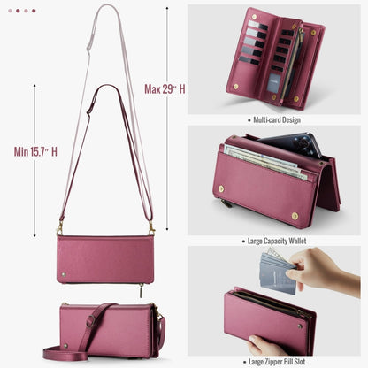 Étui universel pour téléphone avec portefeuille CaseMe ME10 et lanière (rouge bordeaux)
