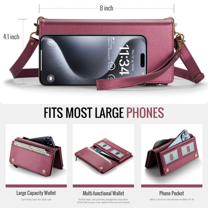 Étui universel pour téléphone avec portefeuille CaseMe ME10 et lanière (rouge bordeaux)