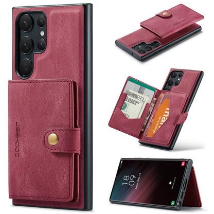 Pour Samsung Galaxy S24 Ultra 5G, étui portefeuille magnétique détachable rétro JEEHOOD J01 (rouge)