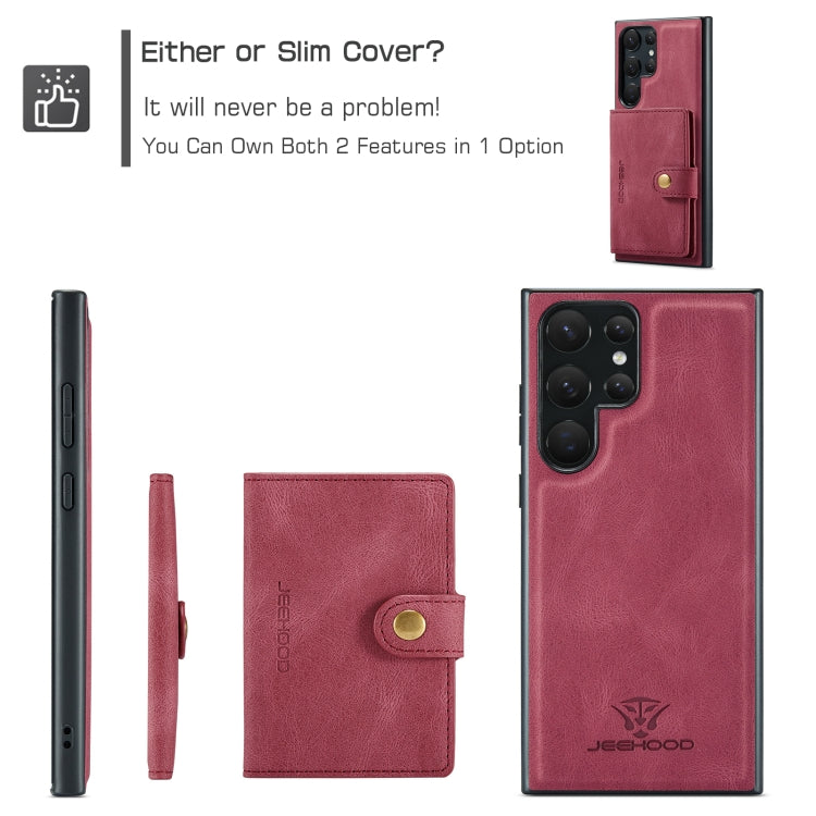 Pour Samsung Galaxy S24 Ultra 5G, étui portefeuille magnétique détachable rétro JEEHOOD J01 (rouge)