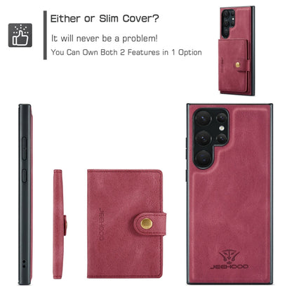 Pour Samsung Galaxy S24 Ultra 5G, étui portefeuille magnétique détachable rétro JEEHOOD J01 (rouge)