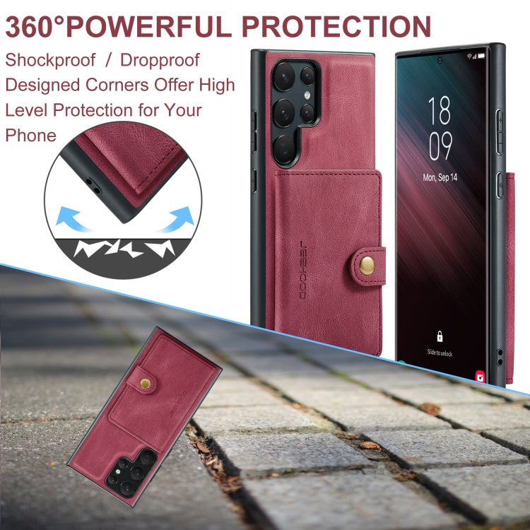 Pour Samsung Galaxy S24 Ultra 5G, étui portefeuille magnétique détachable rétro JEEHOOD J01 (rouge)