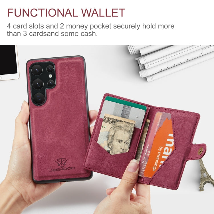 Pour Samsung Galaxy S24 Ultra 5G, étui portefeuille magnétique détachable rétro JEEHOOD J01 (rouge)
