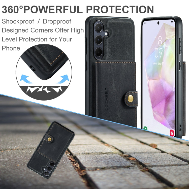 For Samsung Galaxy A35 5G JEEHOOD J01 Retro Magnetic Detachable Wallet Phone Case(Black)