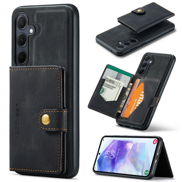 For Samsung Galaxy A55 5G JEEHOOD J01 Retro Magnetic Detachable Wallet Phone Case(Black)