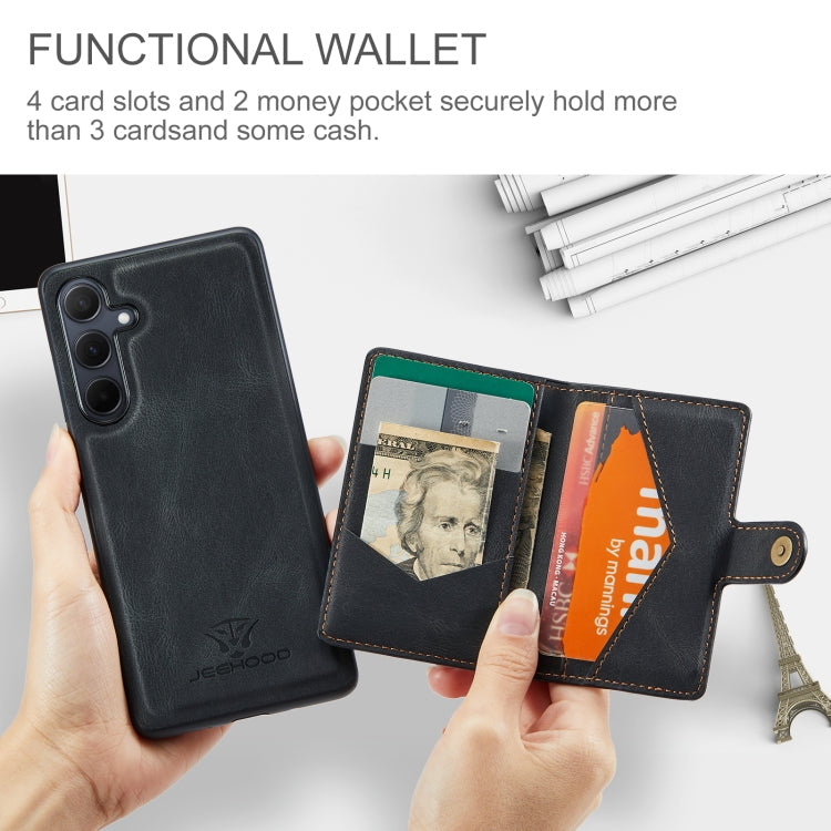 For Samsung Galaxy A55 5G JEEHOOD J01 Retro Magnetic Detachable Wallet Phone Case(Black)