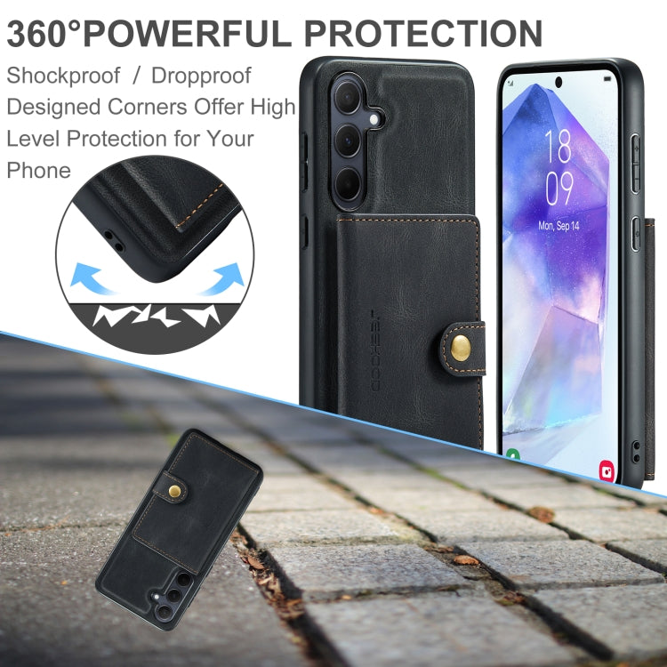 For Samsung Galaxy A55 5G JEEHOOD J01 Retro Magnetic Detachable Wallet Phone Case(Black)