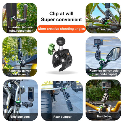 RUIGPRO Crab Clamp Action Camera Bracket 1/4 Ball Head Mount