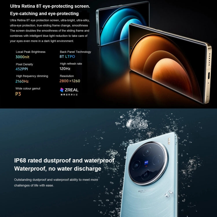 vivo X100, 16 Go + 256 Go, reconnaissance faciale / identification par empreinte digitale, Android 14 OriginOS 4 Dimensity 9300 Octa Core 3,25 GHz de 6,78 pouces, OTG, NFC, Réseau : 5G(Orange)