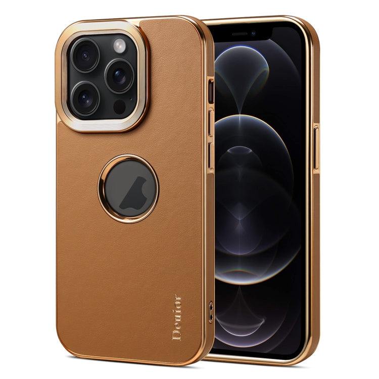 For iPhone 12 / 12 Pro Denior Fragrant Calf Texture Electroplating Phone Case(Khaki)