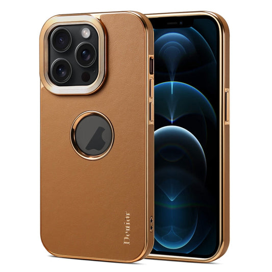 Pour iPhone 12 Pro Max Étui de téléphone en galuchat Denior à texture veau parfumé et galvanoplastie (Kaki)