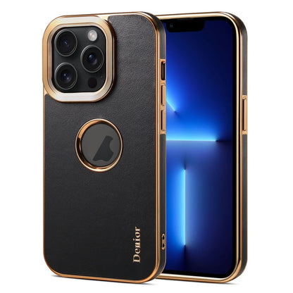 Pour iPhone 13 Pro Étui de téléphone avec placage électrolytique et texture de veau dénior (noir)