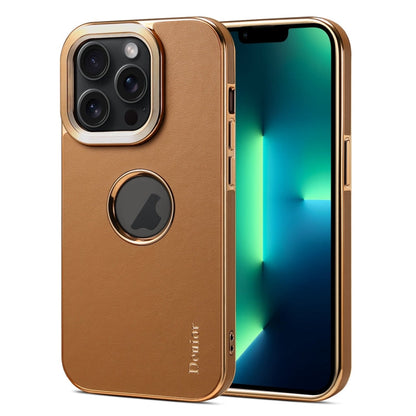 For iPhone 13 Pro Max Denior Fragrant Calf Texture Electroplating Phone Case(Khaki)