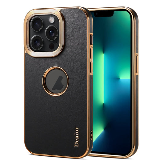 Pour iPhone 13 Pro Max Étui de téléphone Denior en cuir de veau texturé plaqué (Noir)