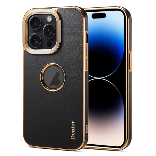 Pour iPhone 14 Pro Coque de téléphone galvanisée en texture veau Denior Fragrant (Noir)