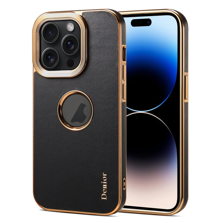 Pour iPhone 14 Pro Max Denior Étui de téléphone en cuir de veau texturé avec galvanoplastie (Noir)
