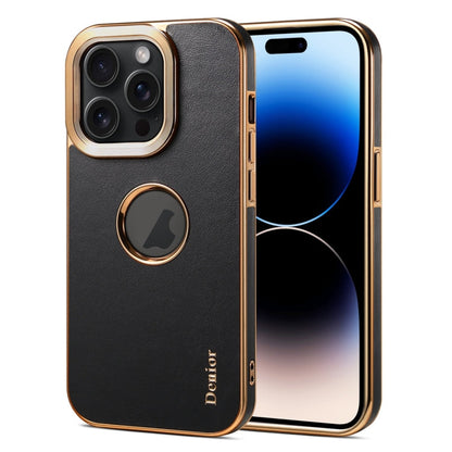 Pour iPhone 14 Pro Max Denior Étui de téléphone en cuir de veau texturé avec galvanoplastie (Noir)