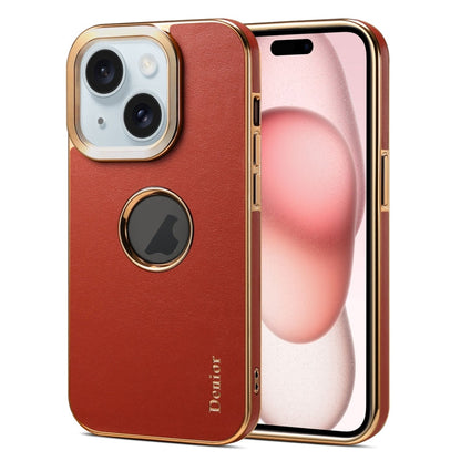 For iPhone 15 Denior Fragrant Calf Texture Electroplating Phone Case(Maroon Red)