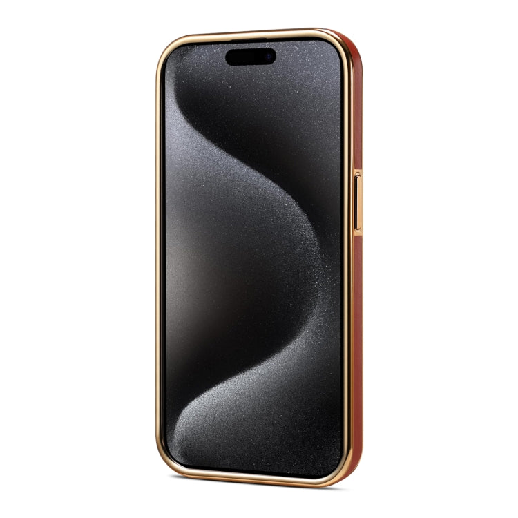 For iPhone 15 Denior Fragrant Calf Texture Electroplating Phone Case(Maroon Red)