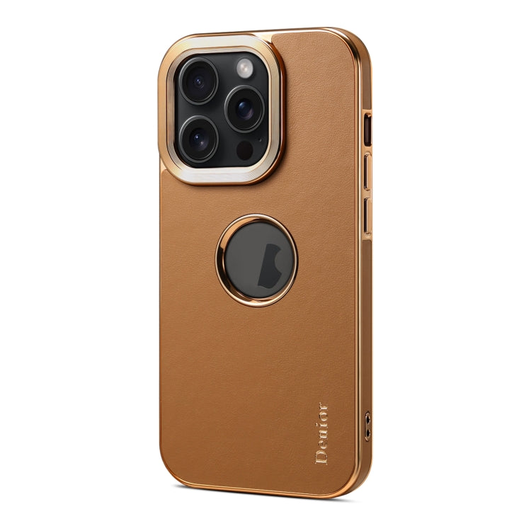For iPhone 15 Pro Denior Fragrant Calf Texture Electroplating Phone Case(Khaki)