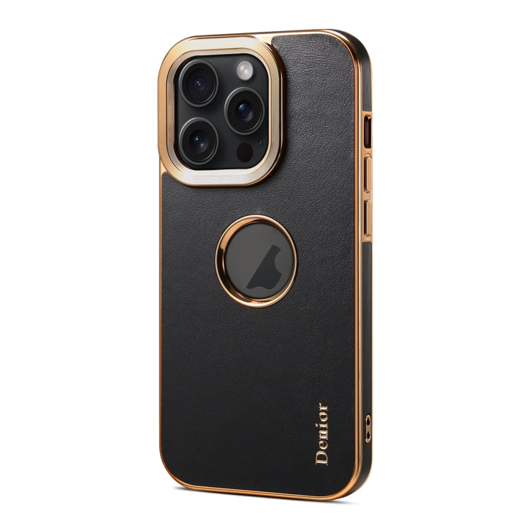 For iPhone 15 Pro Max Denior Fragrant Calf Texture Electroplating Phone Case(Black)