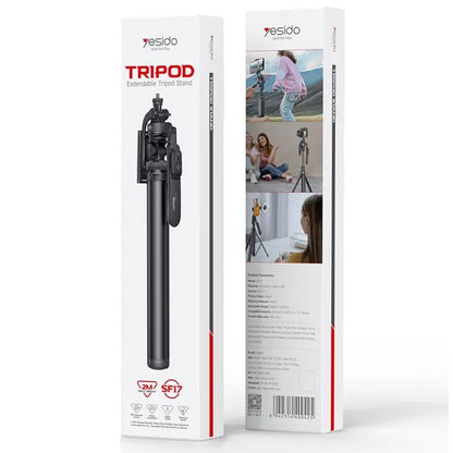 YESIDO SF17 Multifunctional Retractable Metal Tripod Stand Selfie Stick for Cell Phones Camera(Black)