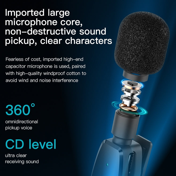 YESIDO KR12 Low-latency Wireless Lavalier Microphone with 8 Pin Receiver(Black)