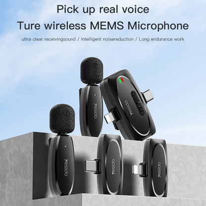 YESIDO KR14 Dual Transmitter Low-latency Wireless Lavalier Microphone with 8 Pin Receiver(Black)