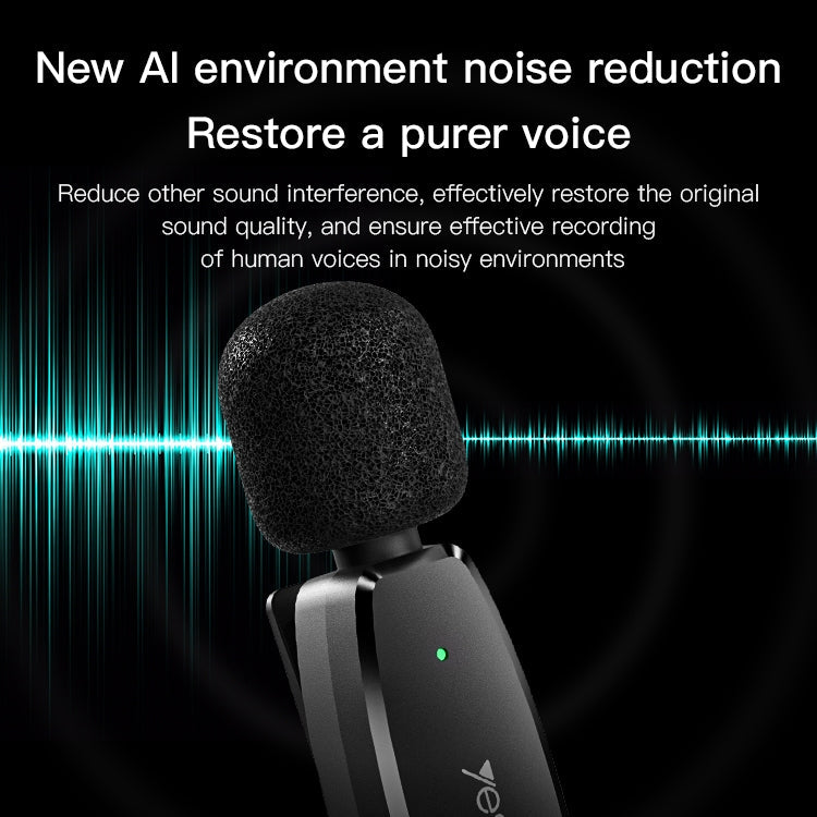 YESIDO KR14 Dual Transmitter Low-latency Wireless Lavalier Microphone with 8 Pin Receiver(Black)