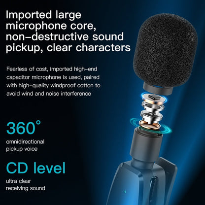 YESIDO KR14 Dual Transmitter Low-latency Wireless Lavalier Microphone with 8 Pin Receiver(Black)