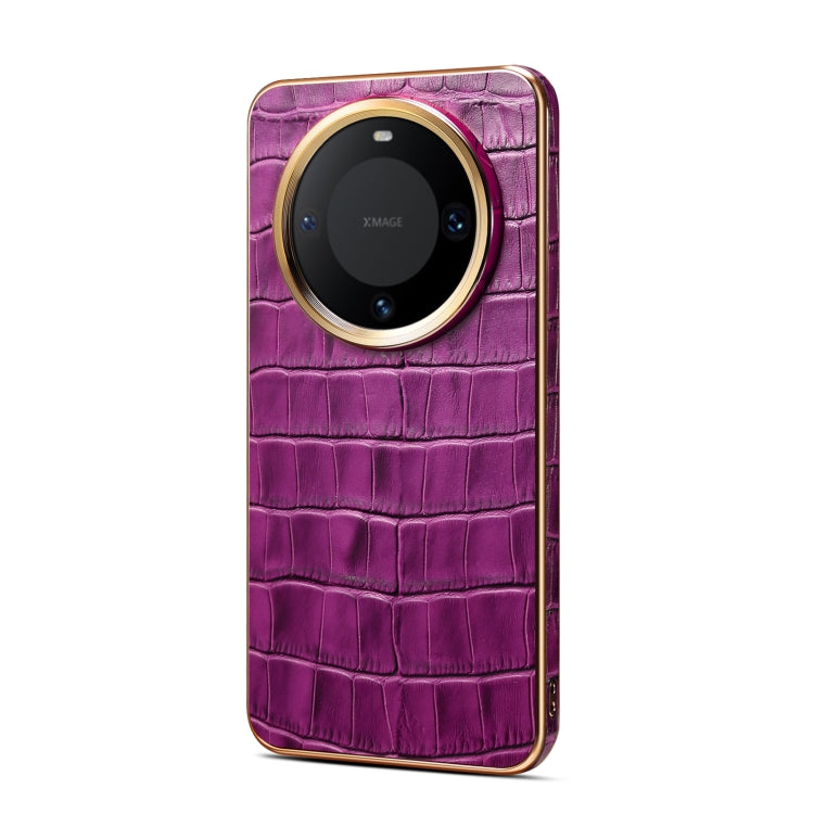 For Huawei Mate 60 Pro / Pro+ Denior Crocodile Texture Genuine Leather Electroplating Phone Case(Purple)