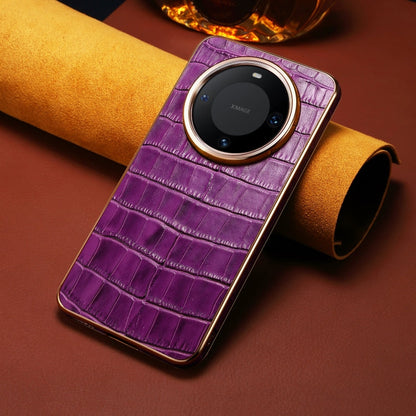For Huawei Mate 60 Pro / Pro+ Denior Crocodile Texture Genuine Leather Electroplating Phone Case(Purple)