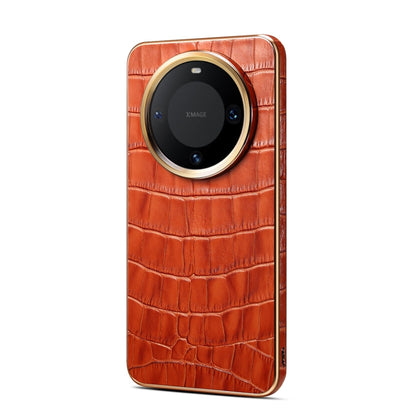 For Huawei Mate 60 Pro / Pro+ Denior Crocodile Texture Genuine Leather Electroplating Phone Case(Mocha Brown)